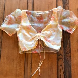 Urban Outfitters Cropped Sheer Flower Print Top